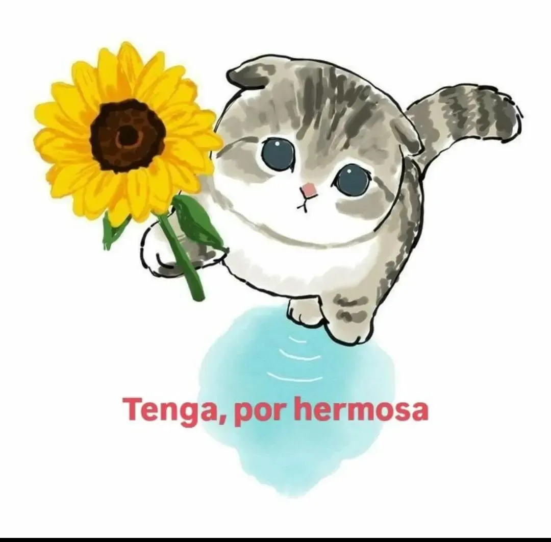 Gato dando una flor por hermosa.